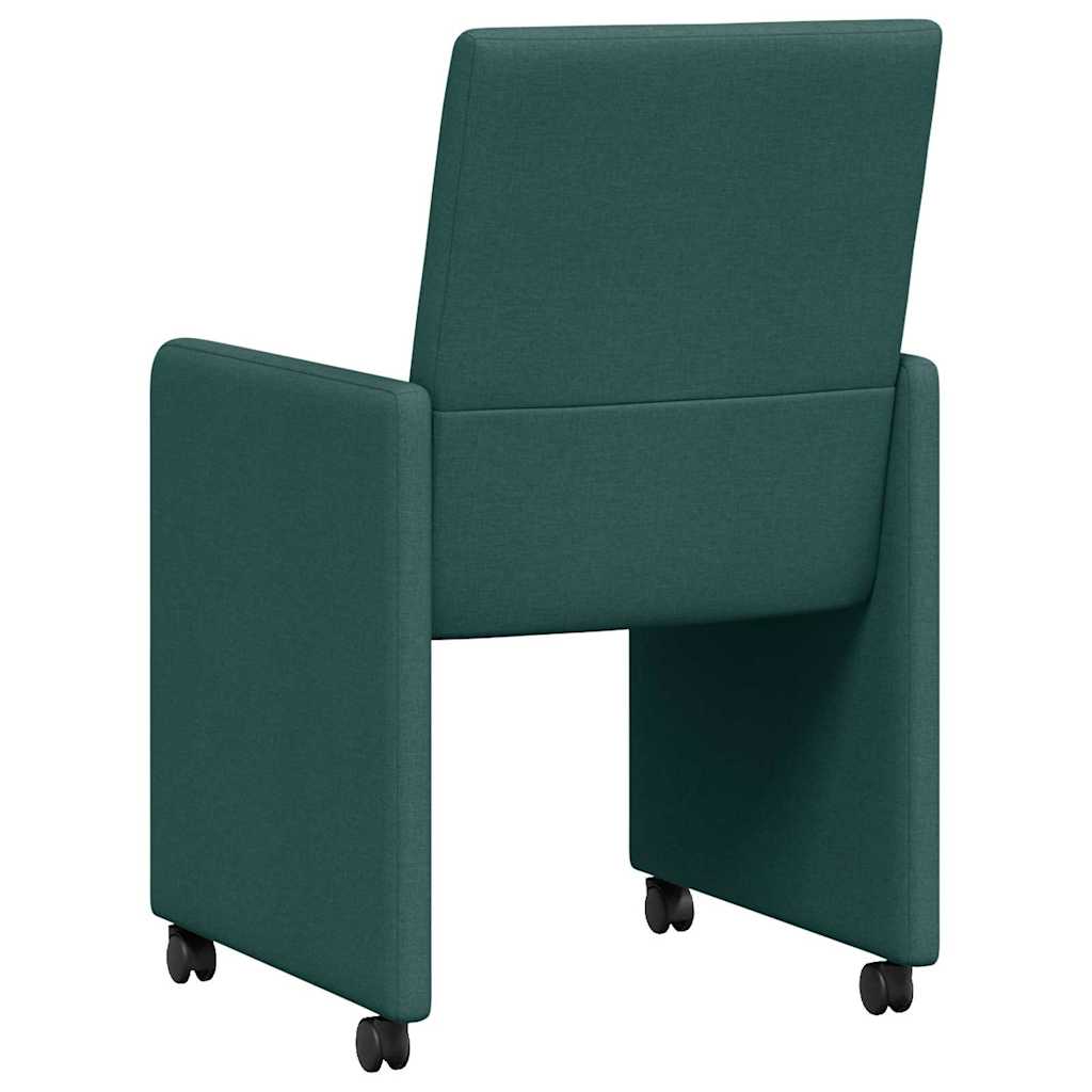 Esszimmerstühle mit Rollen 2 stk. Stoff Dunkelgrün