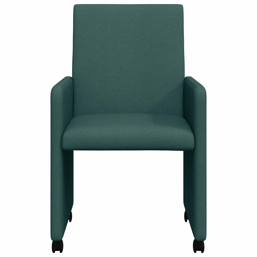 Esszimmerstühle mit Rollen 2 stk. Stoff Dunkelgrün
