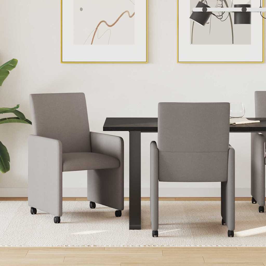 Esszimmerstühle mit Rollen 2 Stk. Stoff Taupe 57 x 66 x 94 cm