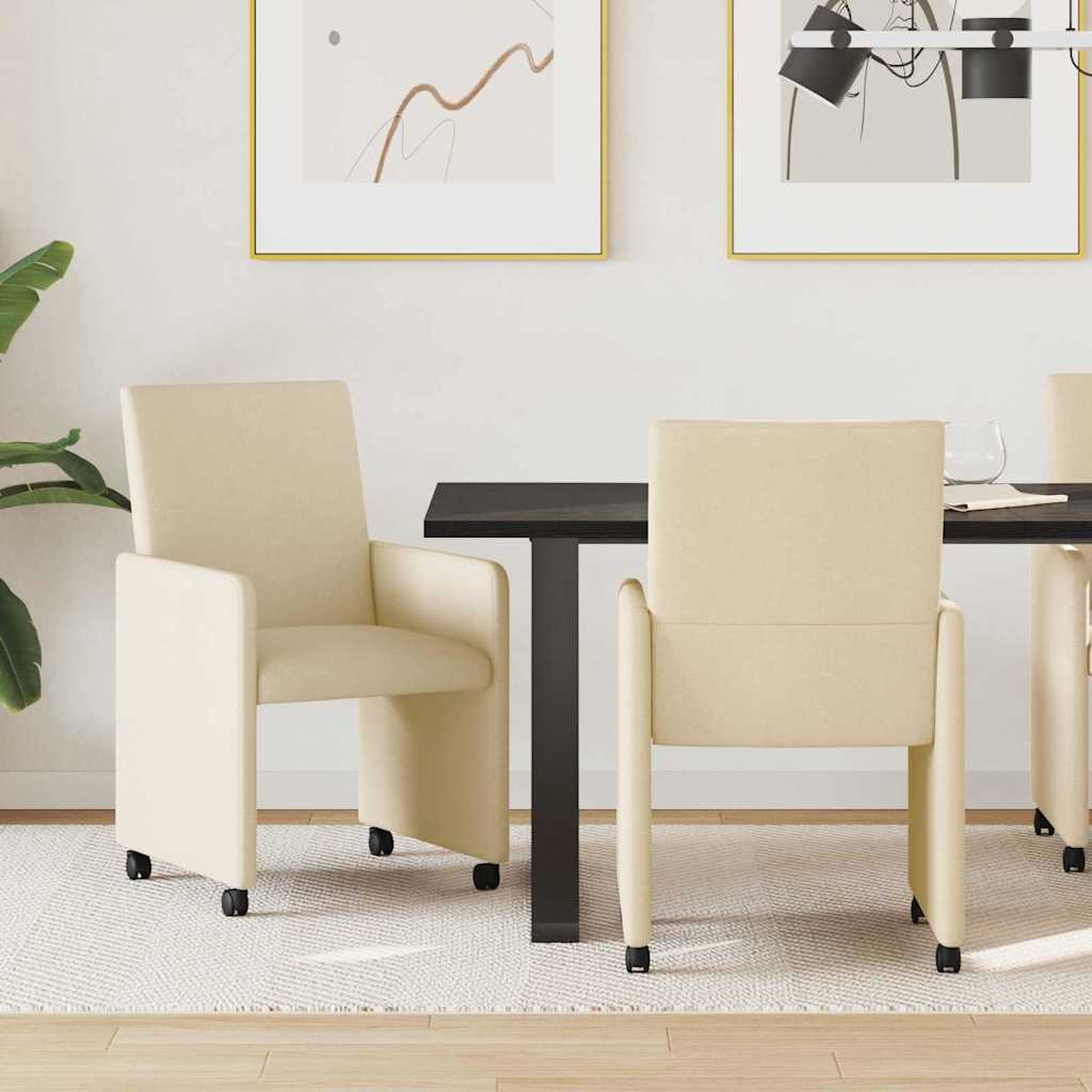 Esszimmerstühle mit Rollen 2 Stk. Stoff Creme 57 x 66 x 94 cm