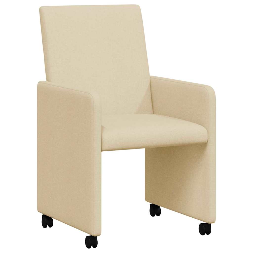 Esszimmerstühle mit Rollen 2 Stk. Stoff Creme 57 x 66 x 94 cm