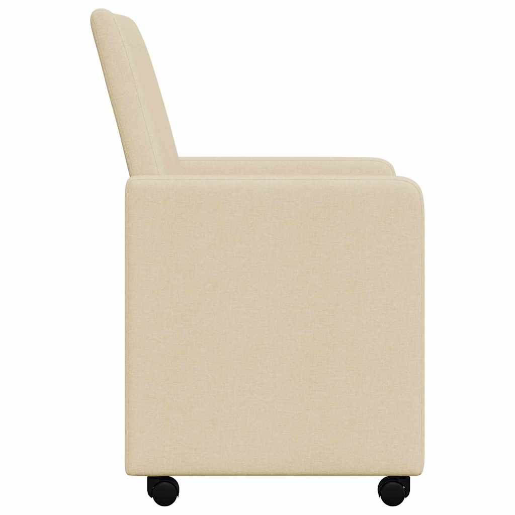 Esszimmerstühle mit Rollen 2 Stk. Stoff Creme 57 x 66 x 94 cm