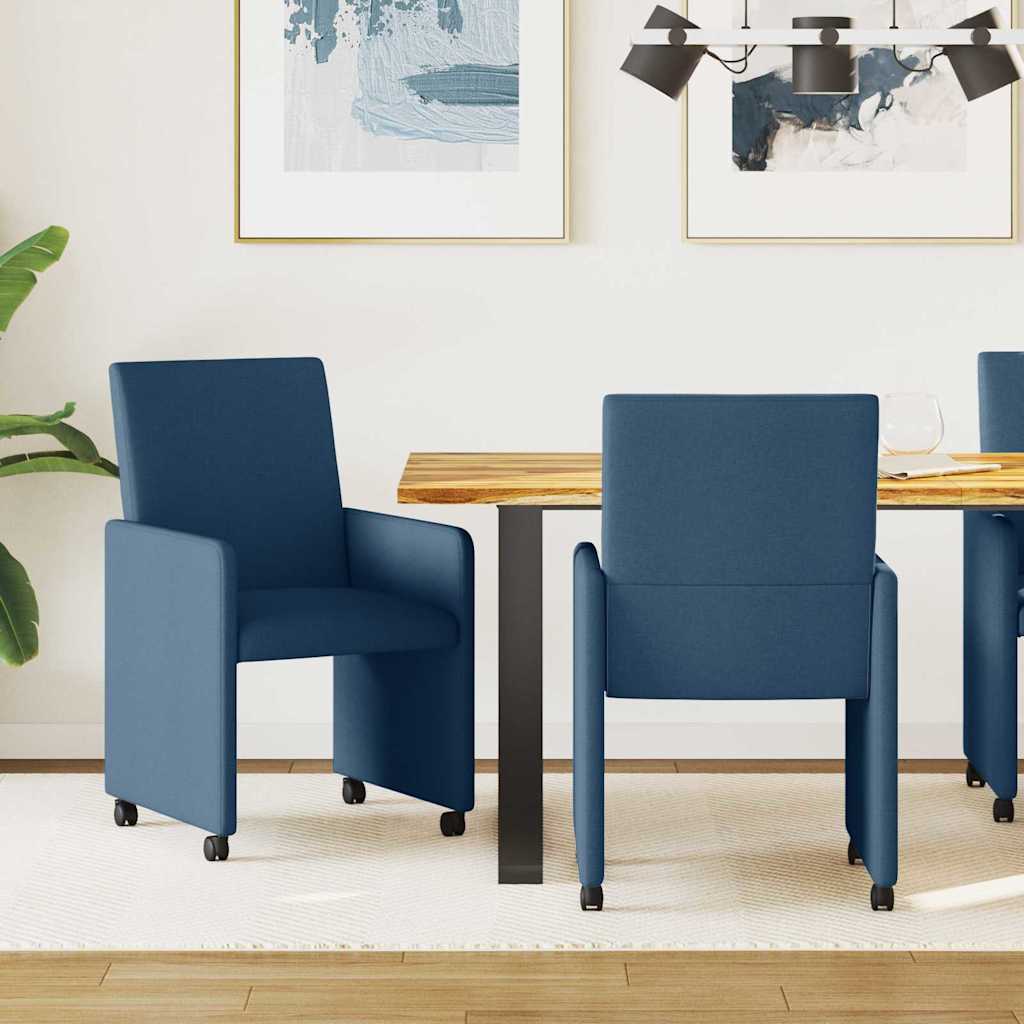 Esszimmerstühle mit Rollen 2 stk. Stoff Blau 57 x 66 x 94 cm