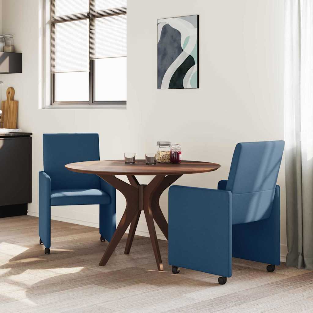 Esszimmerstühle mit Rollen 2 stk. Stoff Blau 57 x 66 x 94 cm