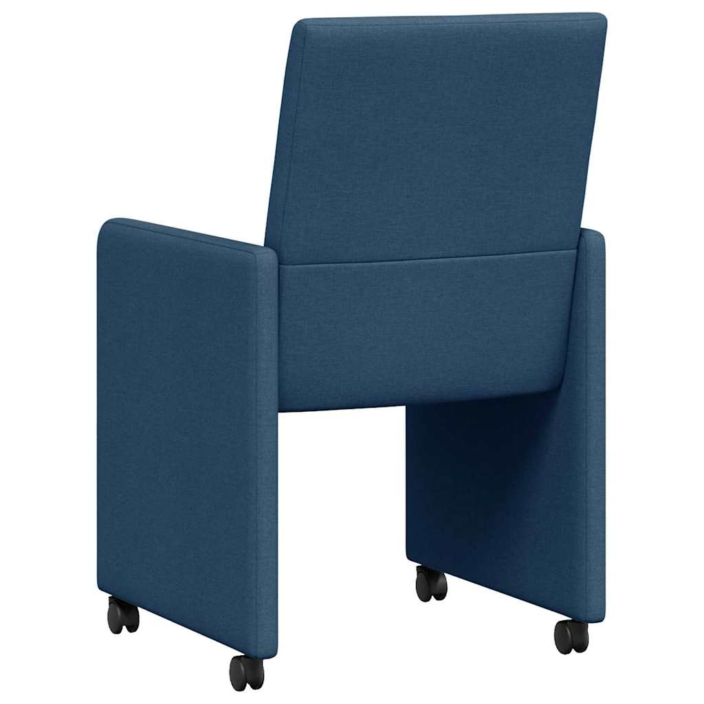 Esszimmerstühle mit Rollen 2 stk. Stoff Blau 57 x 66 x 94 cm