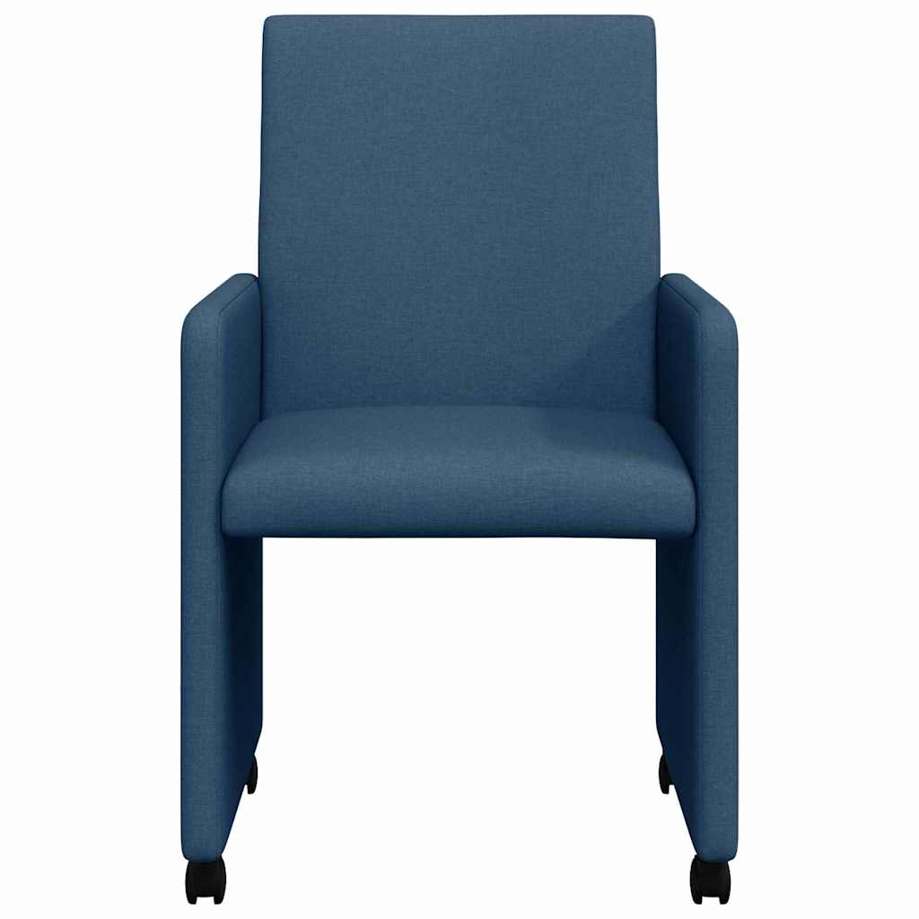 Esszimmerstühle mit Rollen 2 stk. Stoff Blau 57 x 66 x 94 cm