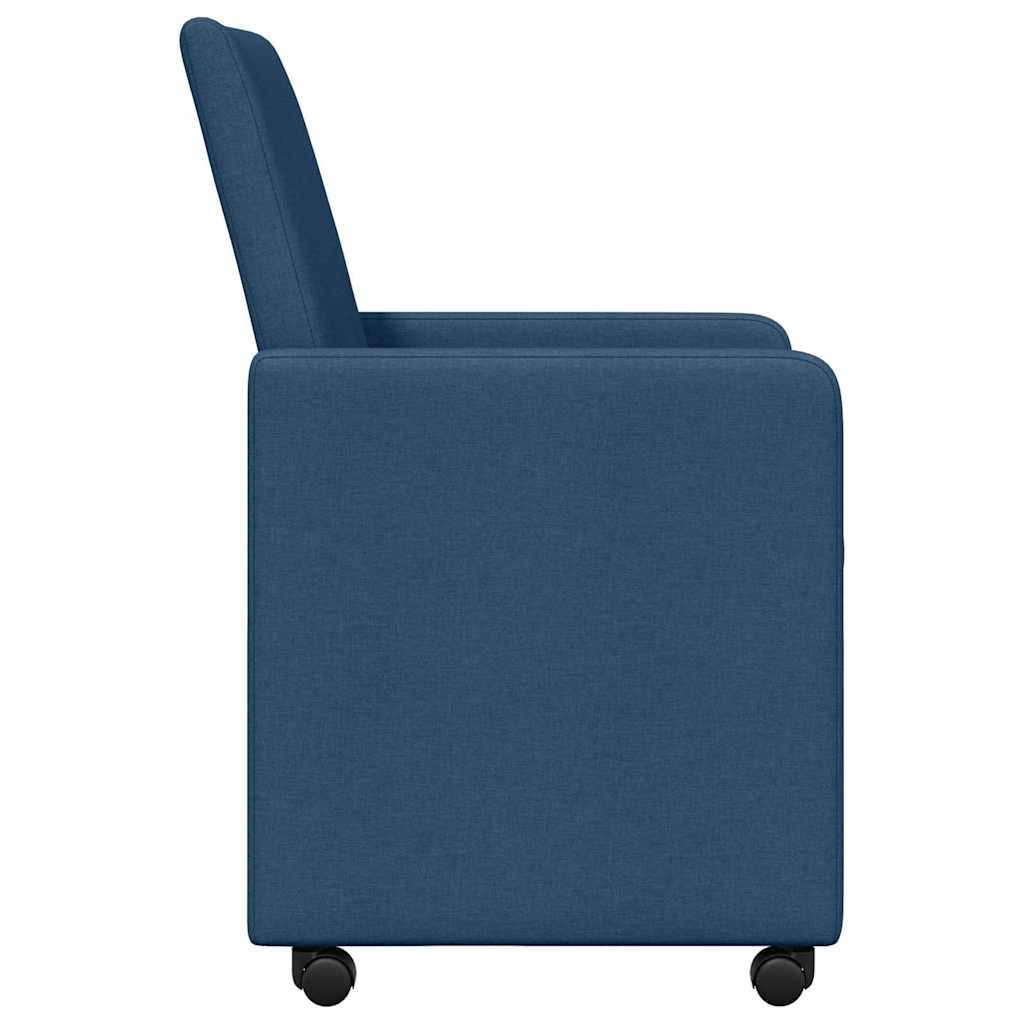 Esszimmerstühle mit Rollen 2 stk. Stoff Blau 57 x 66 x 94 cm