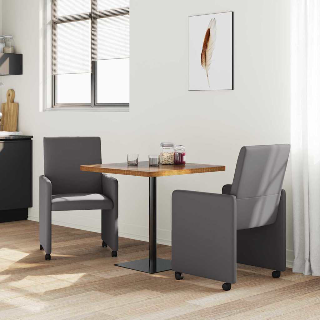 Esszimmerstühle mit Rollen 2 Stk. Kunstleder Grau