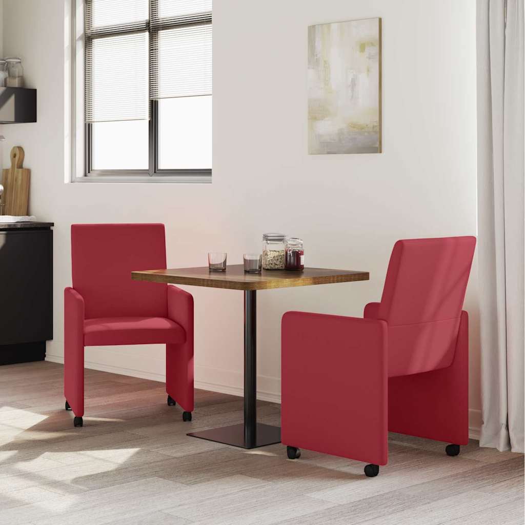Esszimmerstühle mit Rollen 2 Stk. Kunstleder Weinrot