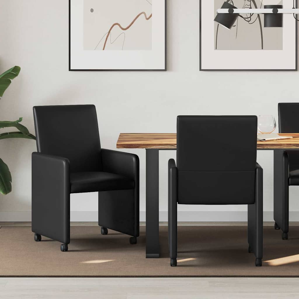 Esszimmerstühle mit Rollen 2 Stk. Kunstleder Schwarz