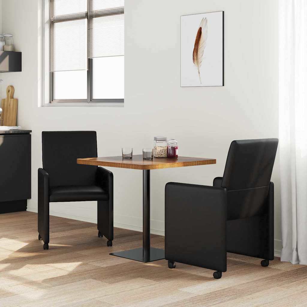 Esszimmerstühle mit Rollen 2 Stk. Kunstleder Schwarz
