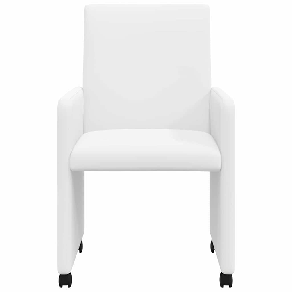 Esszimmerstühle mit Rollen 2 Stk. Kunstleder Weiß
