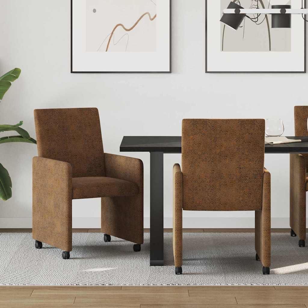 Esszimmerstühle mit Rollen 2 stk. Kunstwildleder Braun