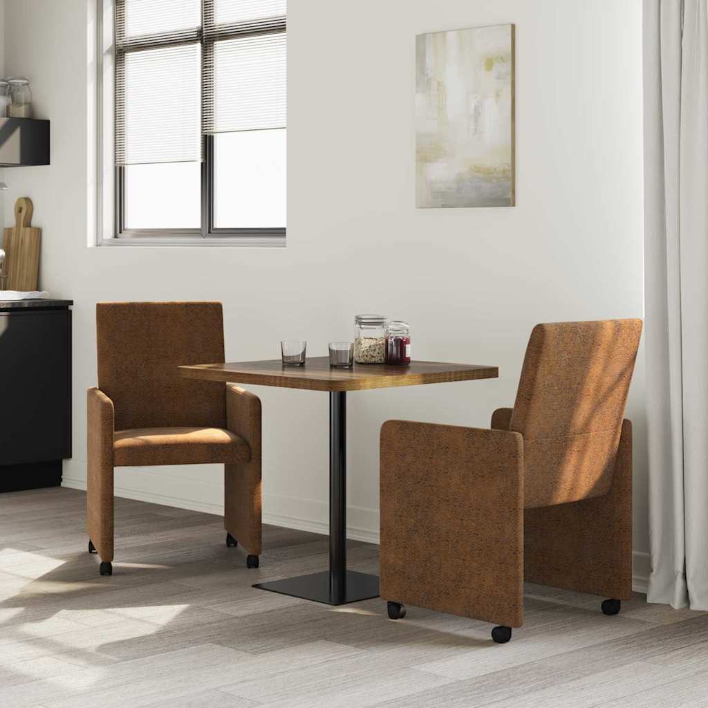 Esszimmerstühle mit Rollen 2 Stk. Kunstwildleder Braun