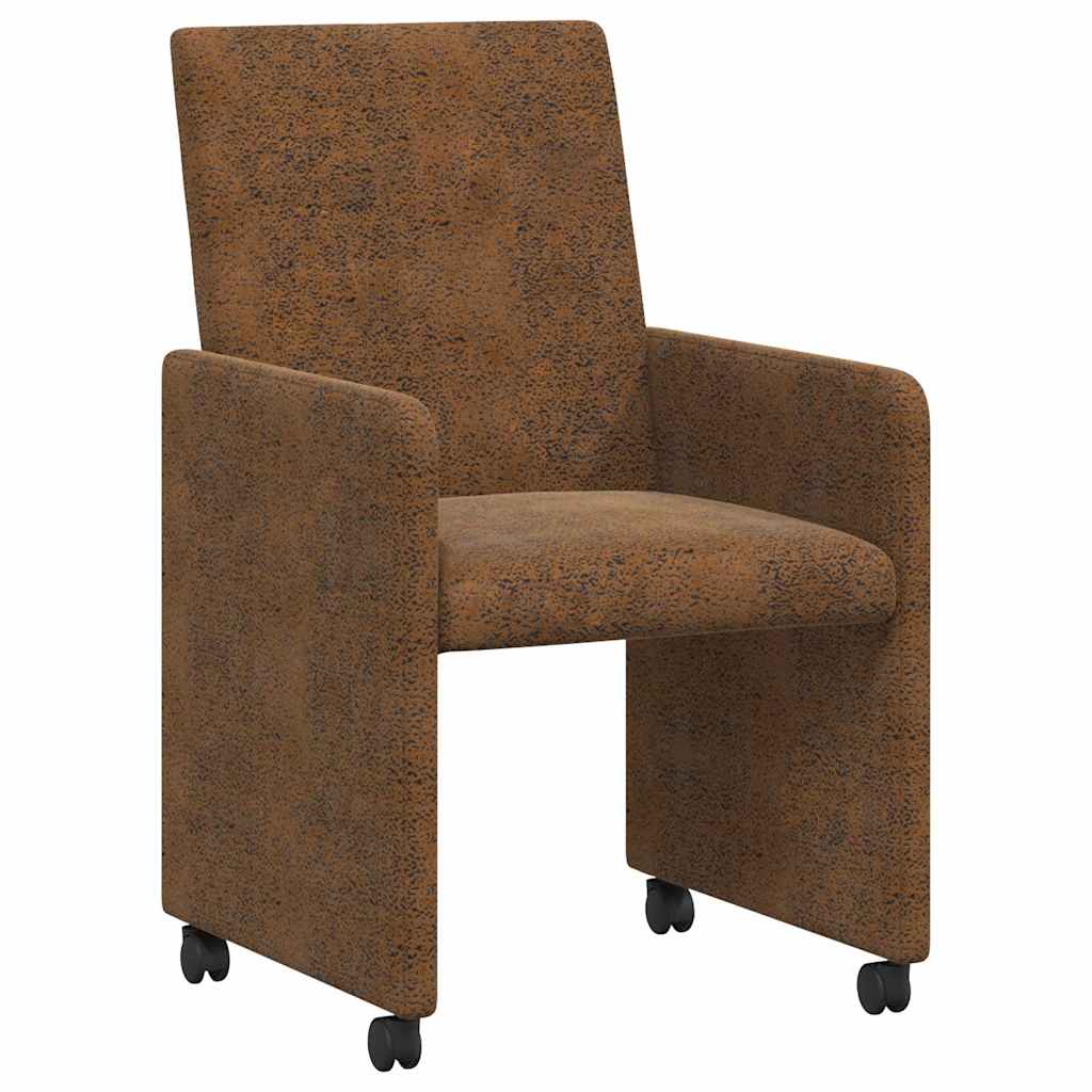 Esszimmerstühle mit Rollen 2 Stk. Kunstwildleder Braun
