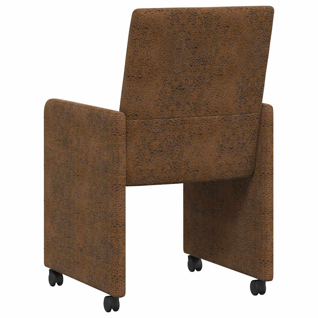 Esszimmerstühle mit Rollen 2 Stk. Kunstwildleder Braun