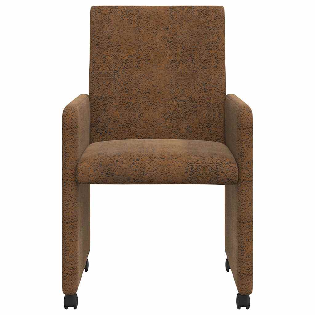 Esszimmerstühle mit Rollen 2 Stk. Kunstwildleder Braun