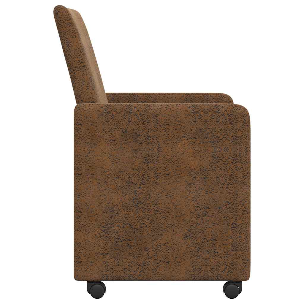 Esszimmerstühle mit Rollen 2 Stk. Kunstwildleder Braun