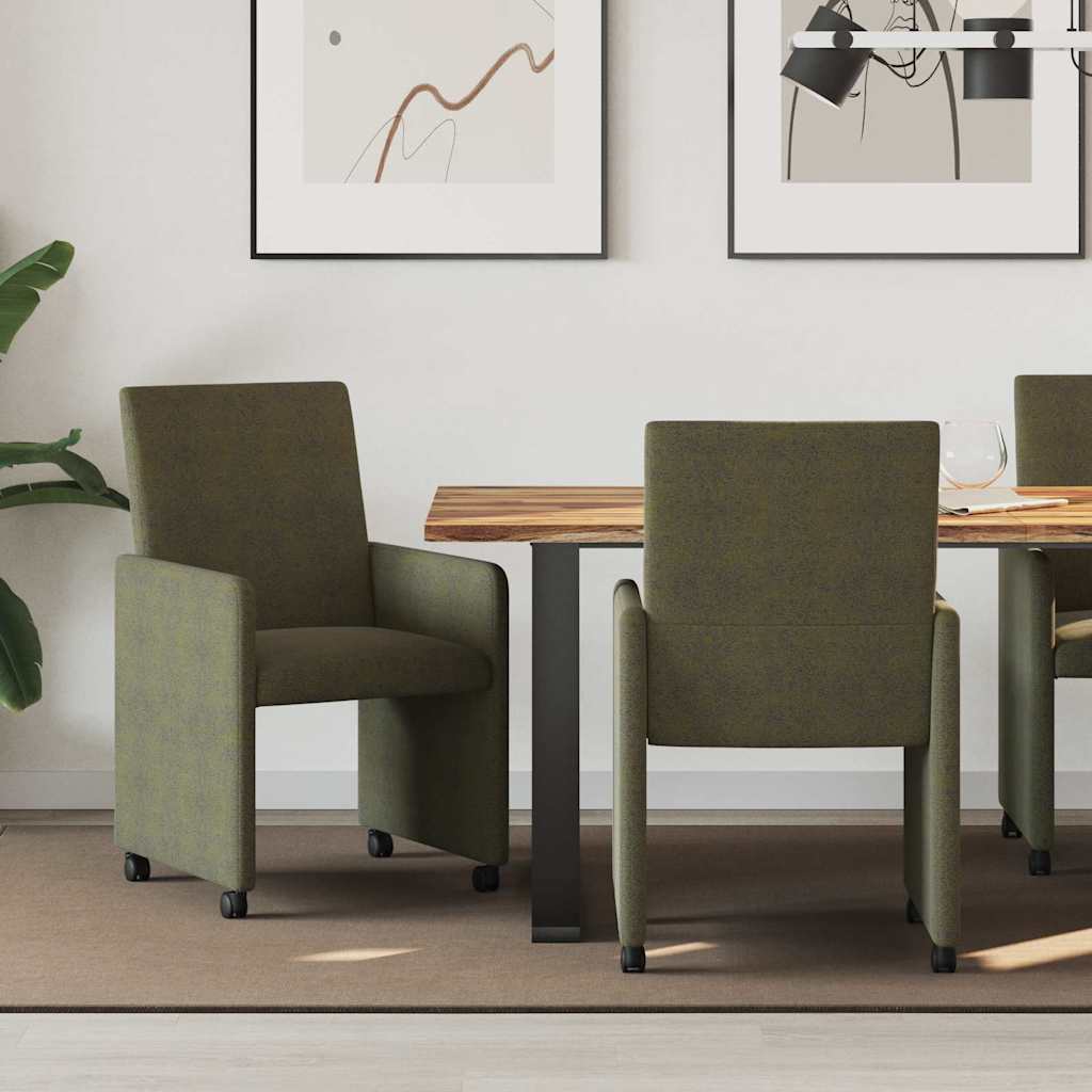 Esszimmerstühle mit Rollen 2 Stk. Kunstwildleder Armeegrün