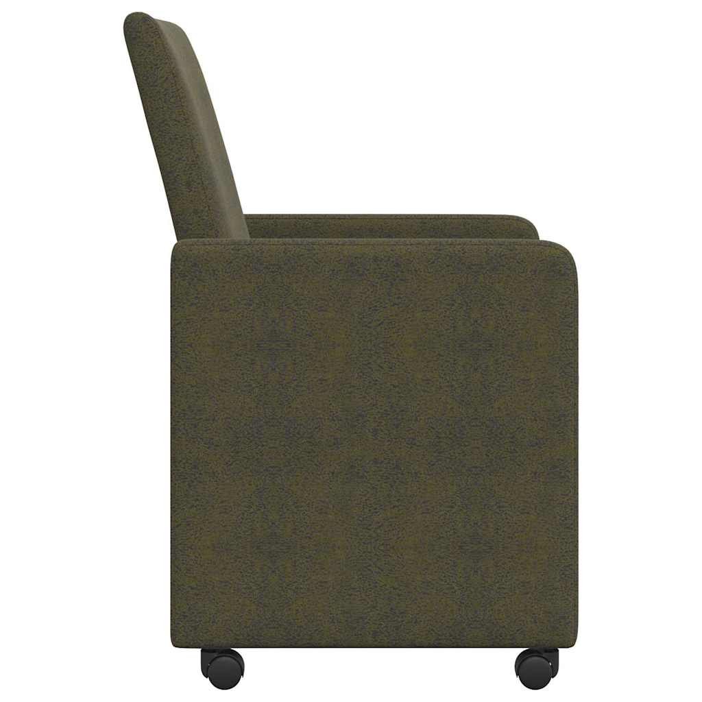 Esszimmerstühle mit Rollen 2 Stk. Kunstwildleder Armeegrün