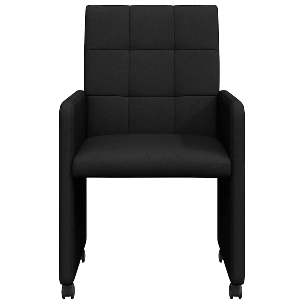 Esszimmerstühle mit Rollen 2 stk. Stoff Schwarz 58 x 65 x 94 cm