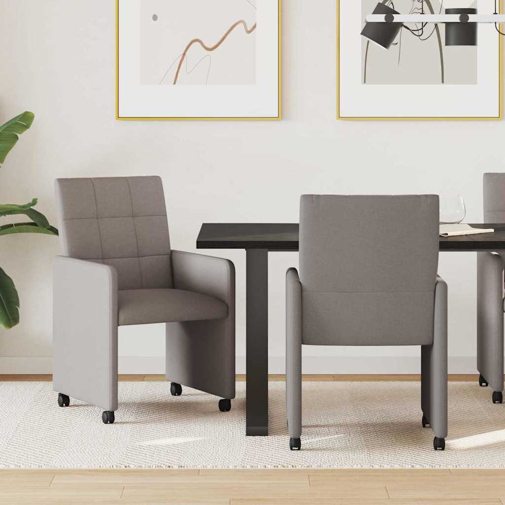 Esszimmerstühle mit Rollen 2 Stk. Stoff Taupe 58 x 65 x 94 cm