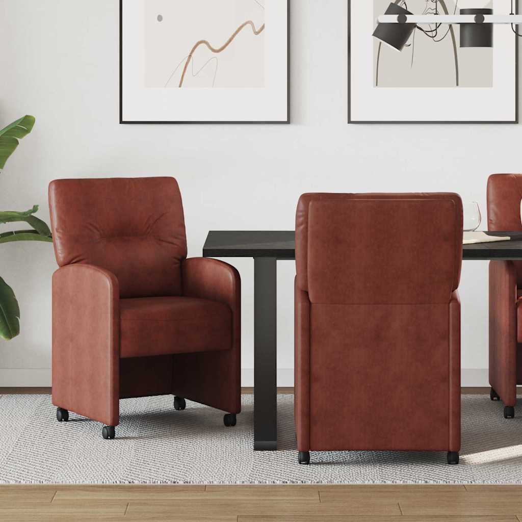 Esszimmerstühle mit Rollen 2 Stk. Kunstleder Glänzendes Braun