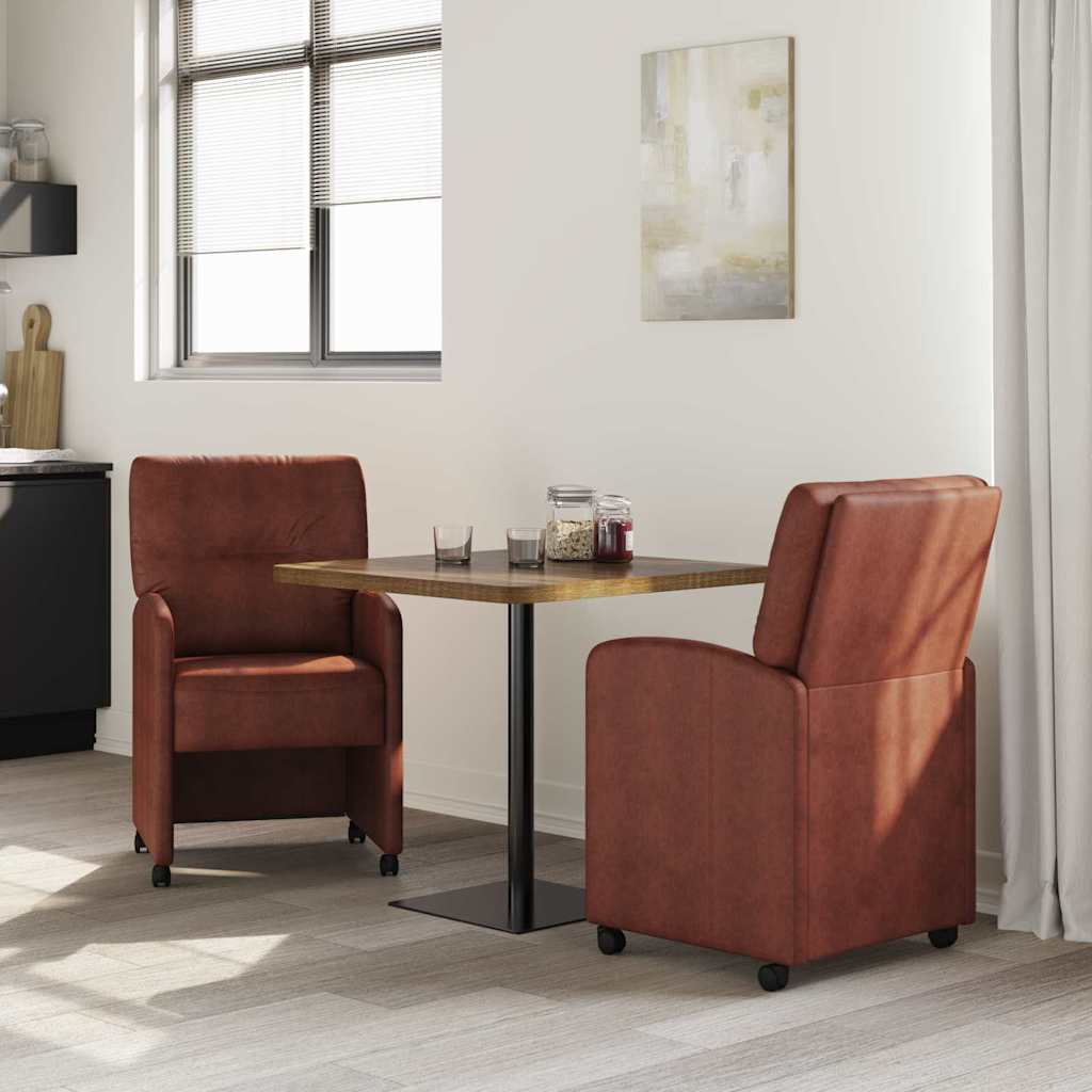 Esszimmerstühle mit Rollen 2 Stk. Kunstleder Glänzendes Braun