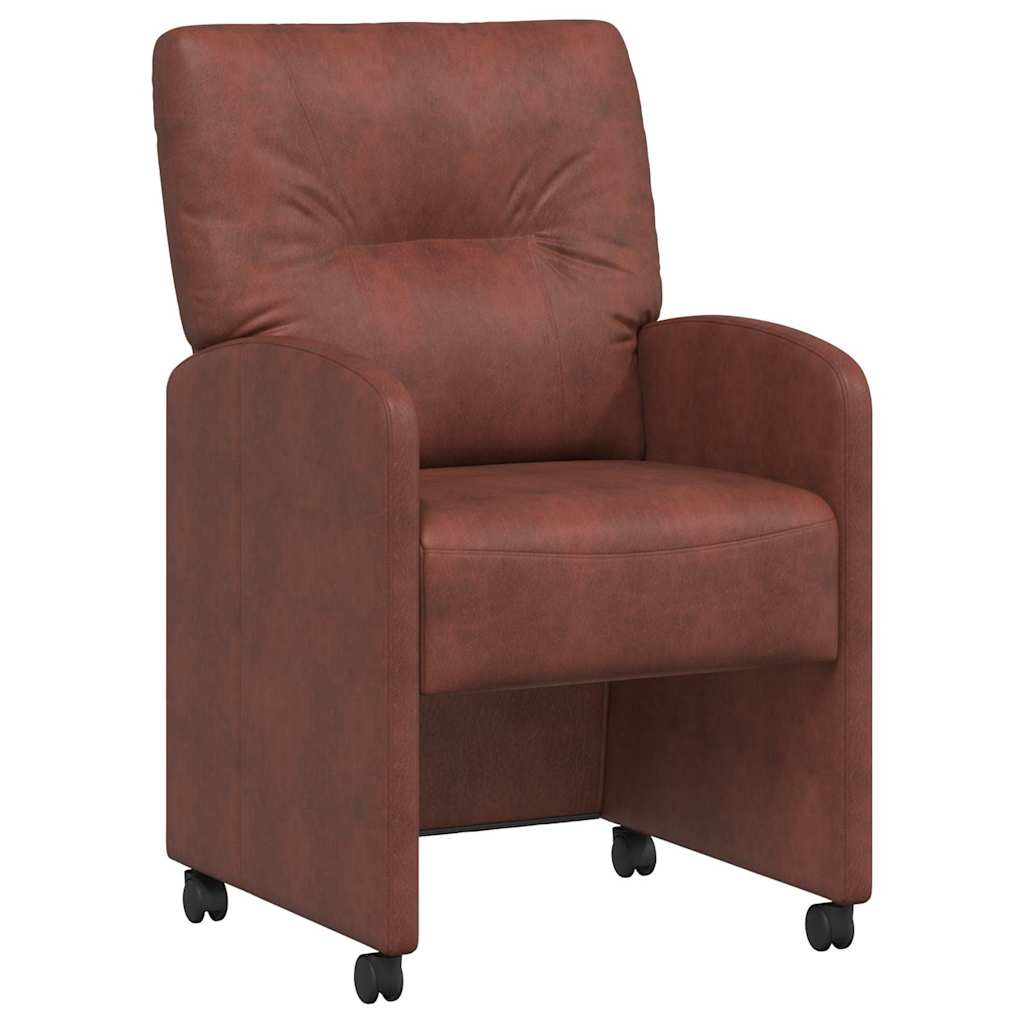 Esszimmerstühle mit Rollen 2 Stk. Kunstleder Glänzendes Braun