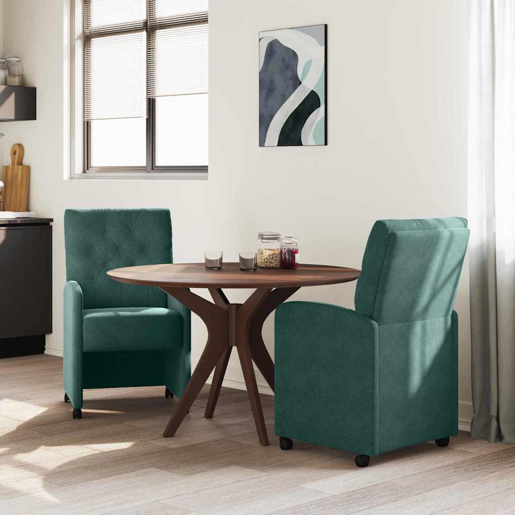 Esszimmerstühle mit Rollen 2 Stk. Samt Dunkelgrün