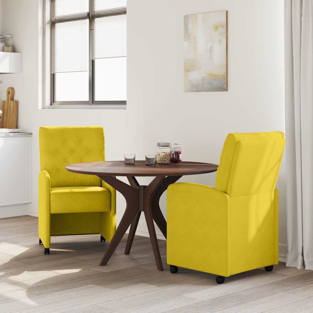 Esszimmerstühle mit Rollen 2 stk. Samt Gelb 58 x 67 x 97 cm
