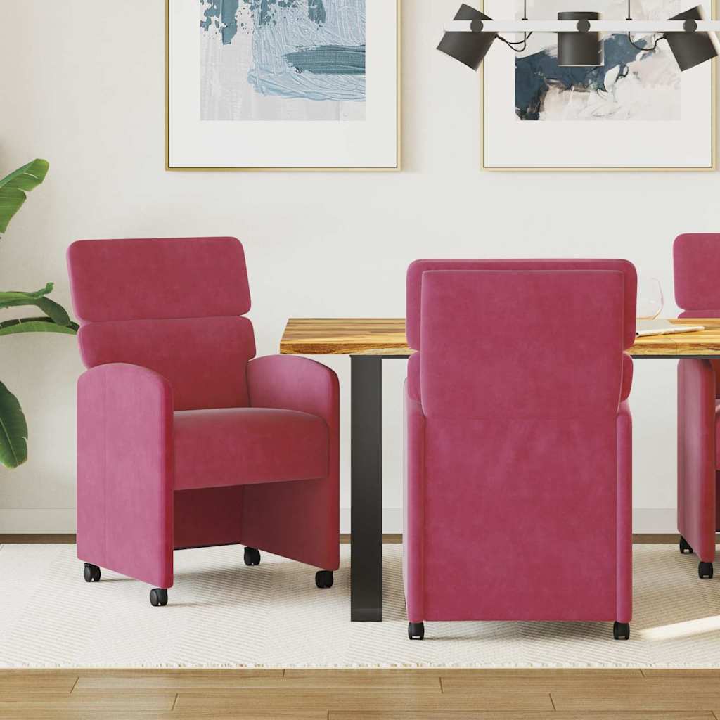 Esszimmerstühle mit Rollen 2 Stk. Samt Weinrot 58 x 65 x 98 cm