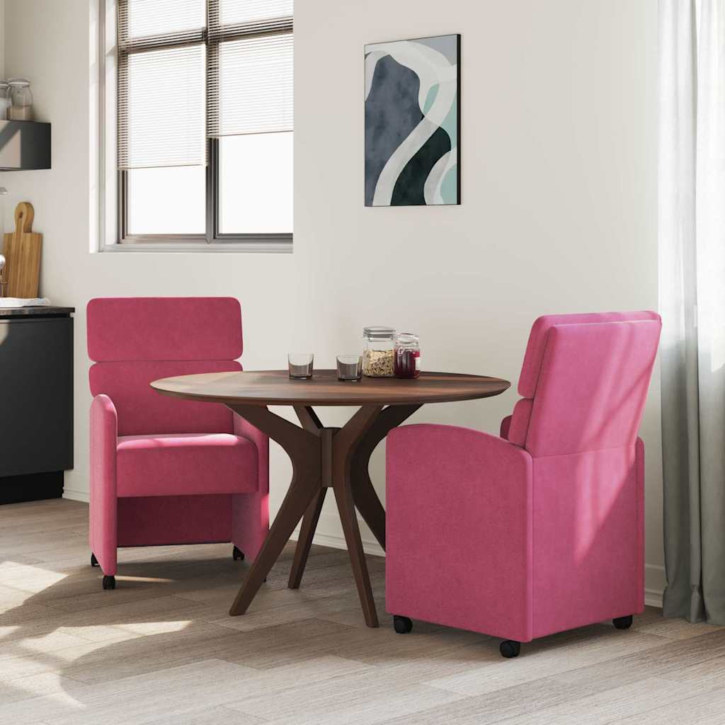 Esszimmerstühle mit Rollen 2 Stk. Samt Weinrot 58 x 65 x 98 cm