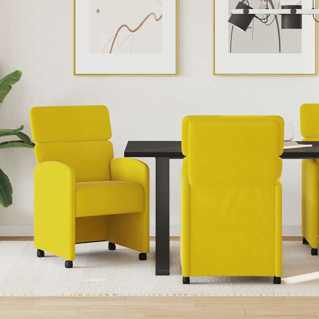 Esszimmerstühle mit Rollen 2 Stk. Samt Gelb 58 x 65 x 98 cm