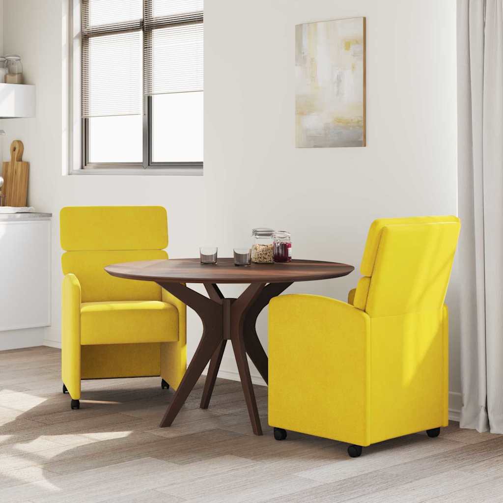 Esszimmerstühle mit Rollen 2 Stk. Samt Gelb 58 x 65 x 98 cm
