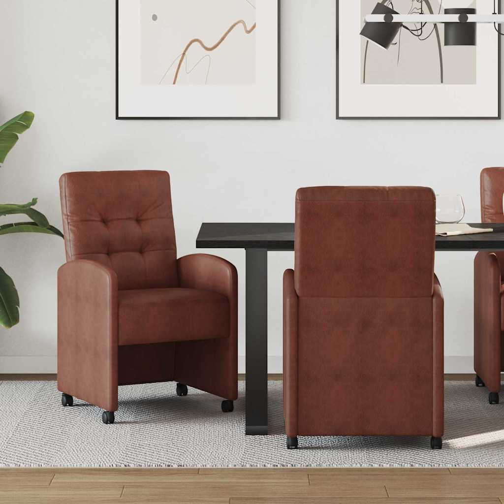 Esszimmerstühle mit Rollen 2 Stk. Kunstleder Glänzendes Braun