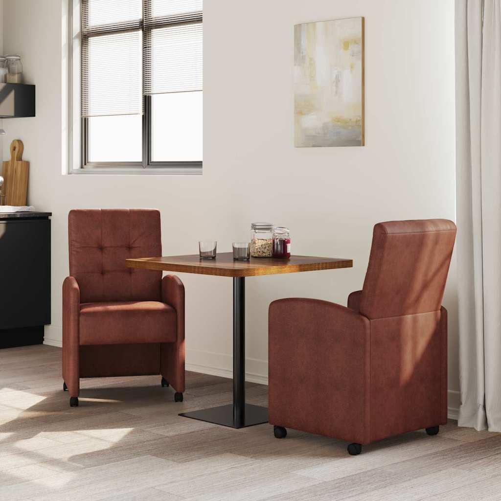Esszimmerstühle mit Rollen 2 Stk. Kunstleder Glänzendes Braun