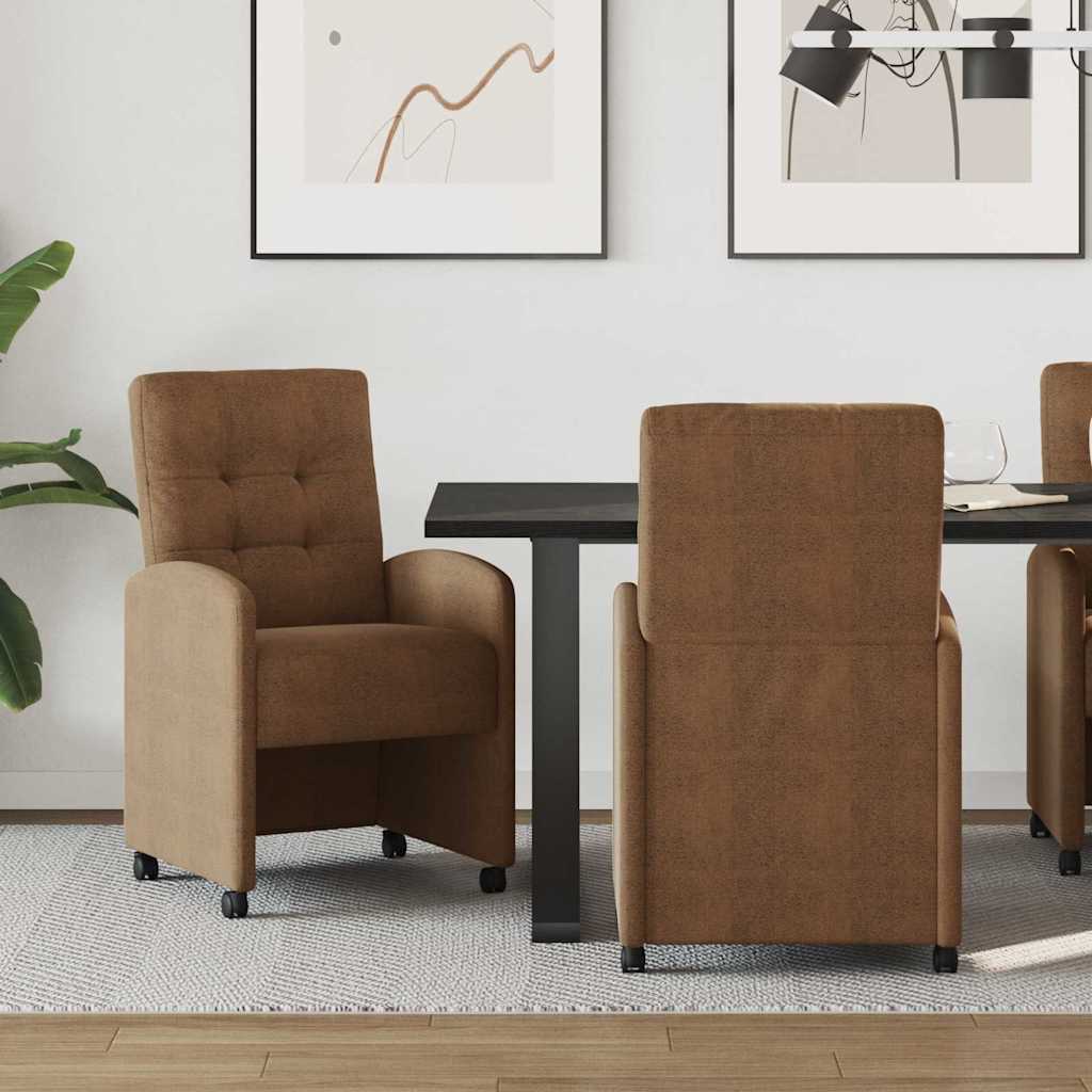 Esszimmerstühle mit Rollen 2 Stk. Kunstwildleder Braun