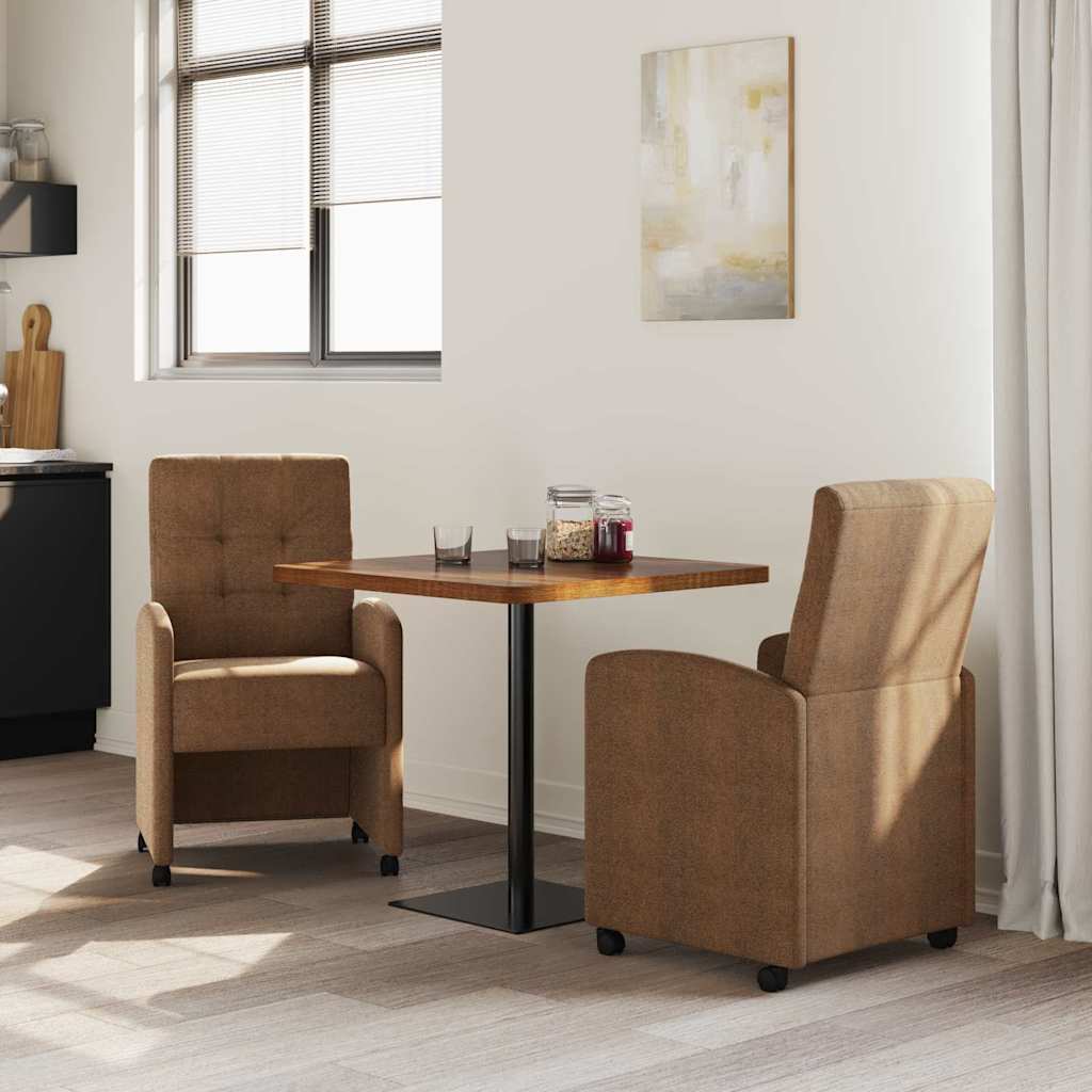 Esszimmerstühle mit Rollen 2 Stk. Kunstwildleder Braun