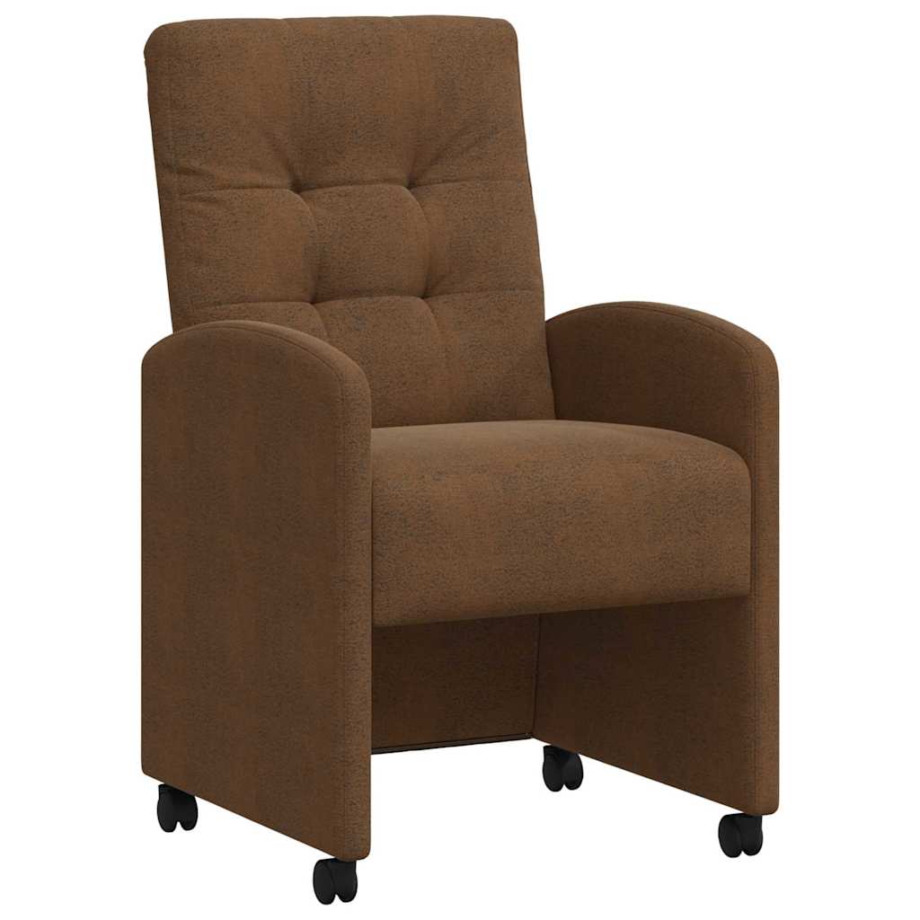 Esszimmerstühle mit Rollen 2 Stk. Kunstwildleder Braun