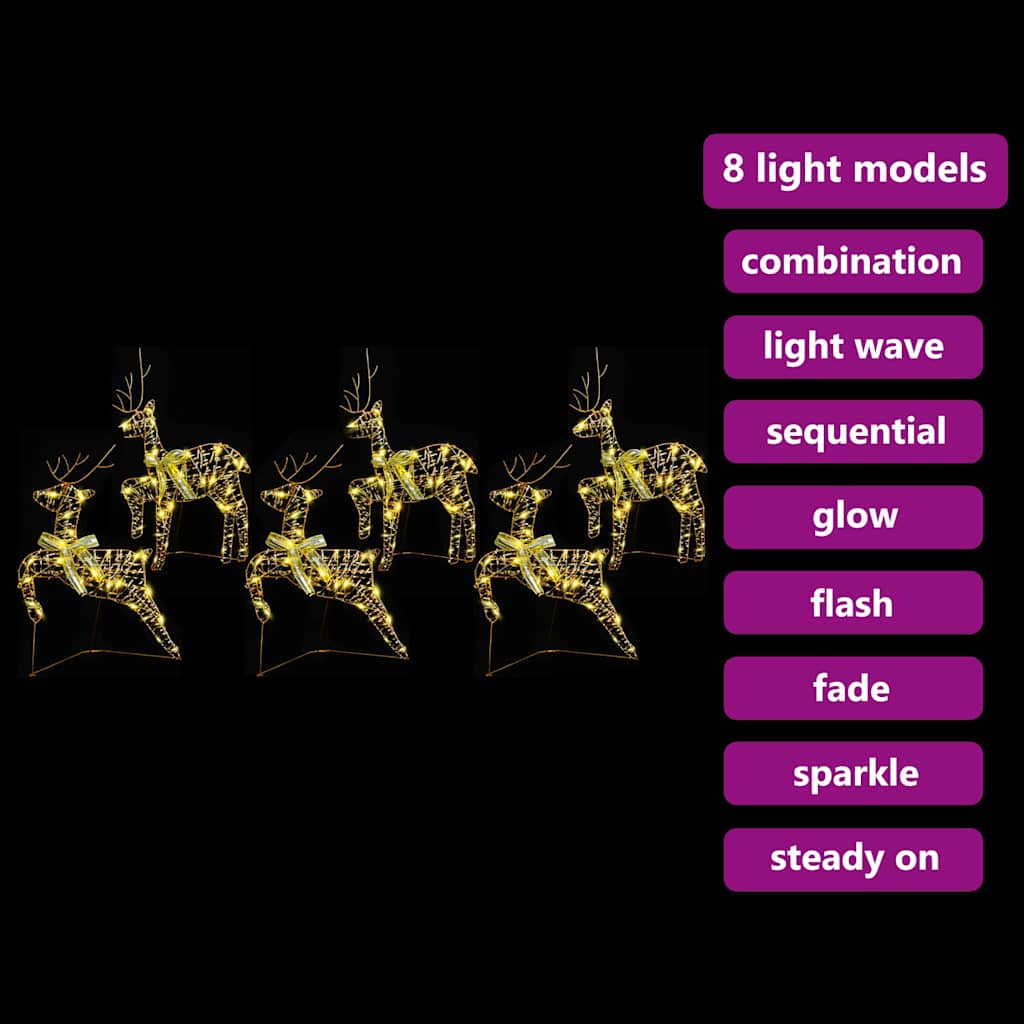 LED Rentiere 6 stk. 180 LEDs Gold 44 x 18 x 65,5 cm PET