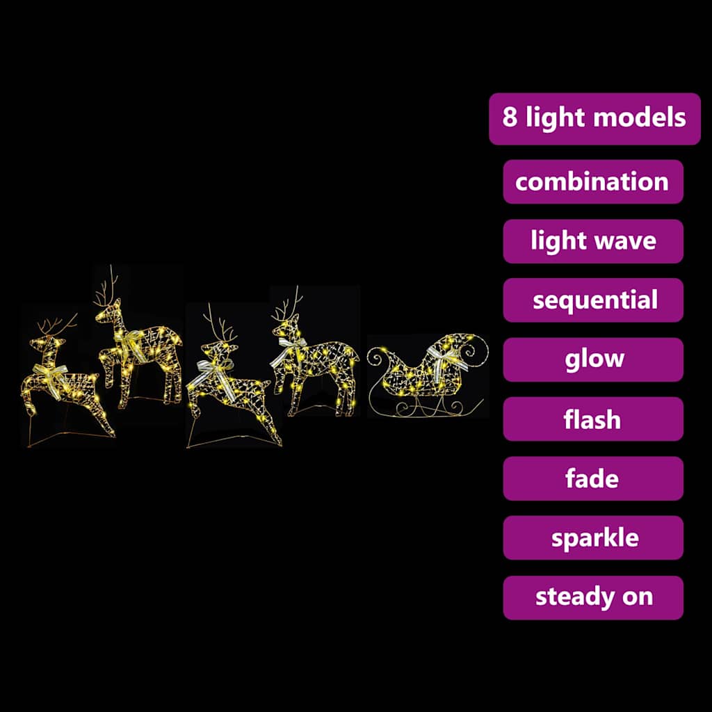 LED Rentiere 5 stk. 40 LEDs Gold 44 x 18 x 65,5 cm PET