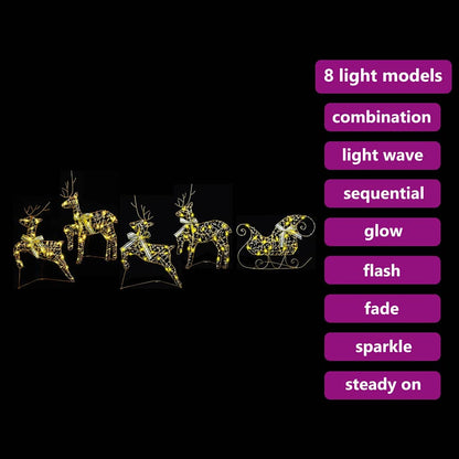LED Rentiere 5 stk. 40 LEDs Gold 44 x 18 x 65,5 cm PET