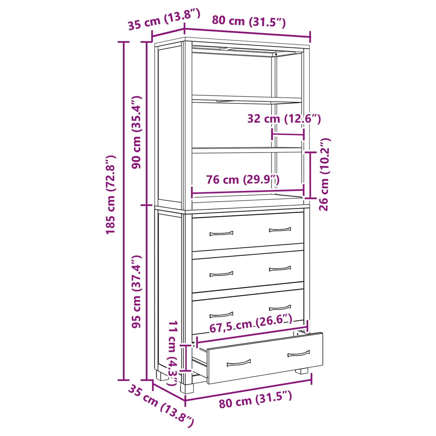 Aufbewahrungsmöbel-Set mit Regal 2 Stk. Natur 80 x 35 x 185 cm
