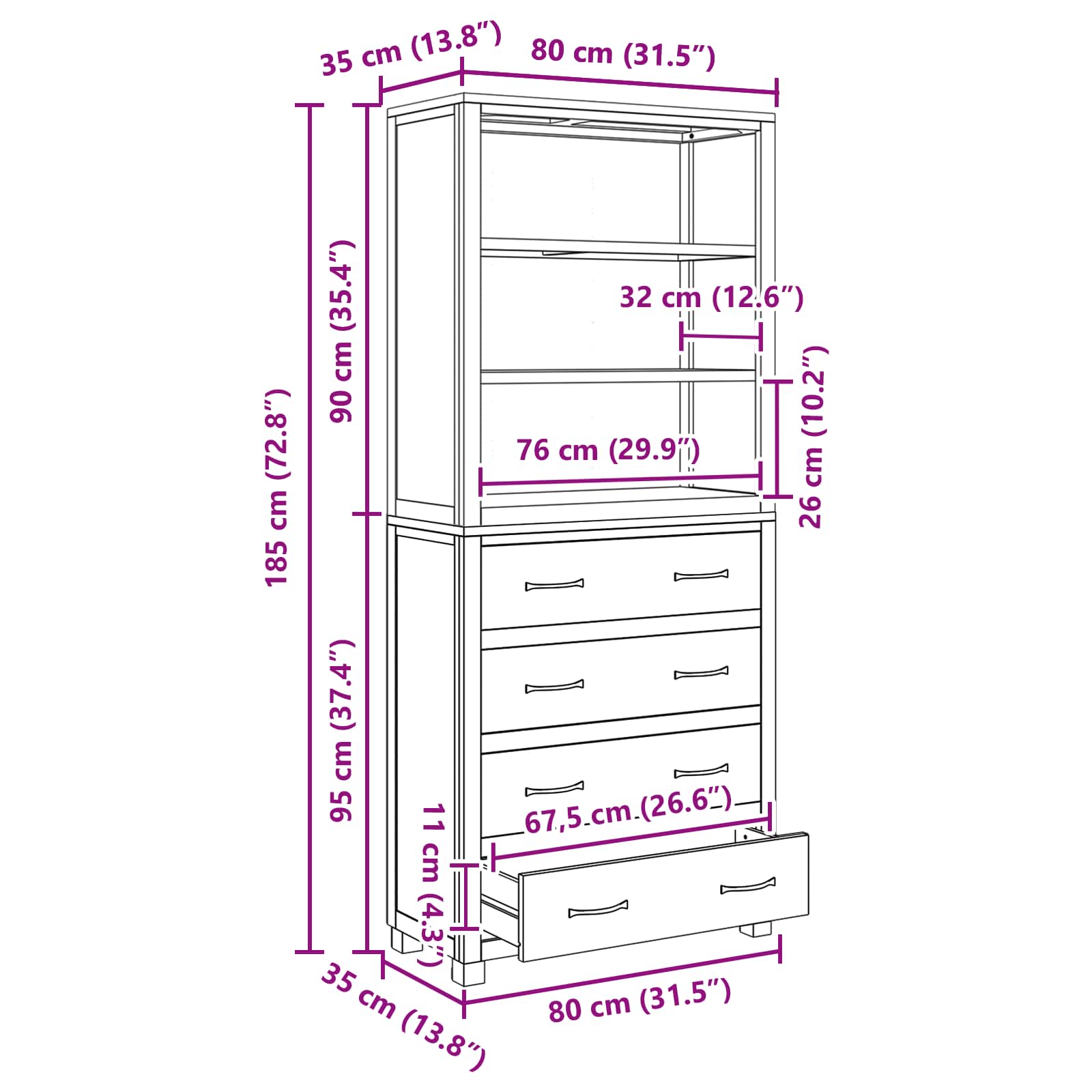 Aufbewahrungsmöbel-Set mit Regal 2 Stk. Natur 80 x 35 x 185 cm