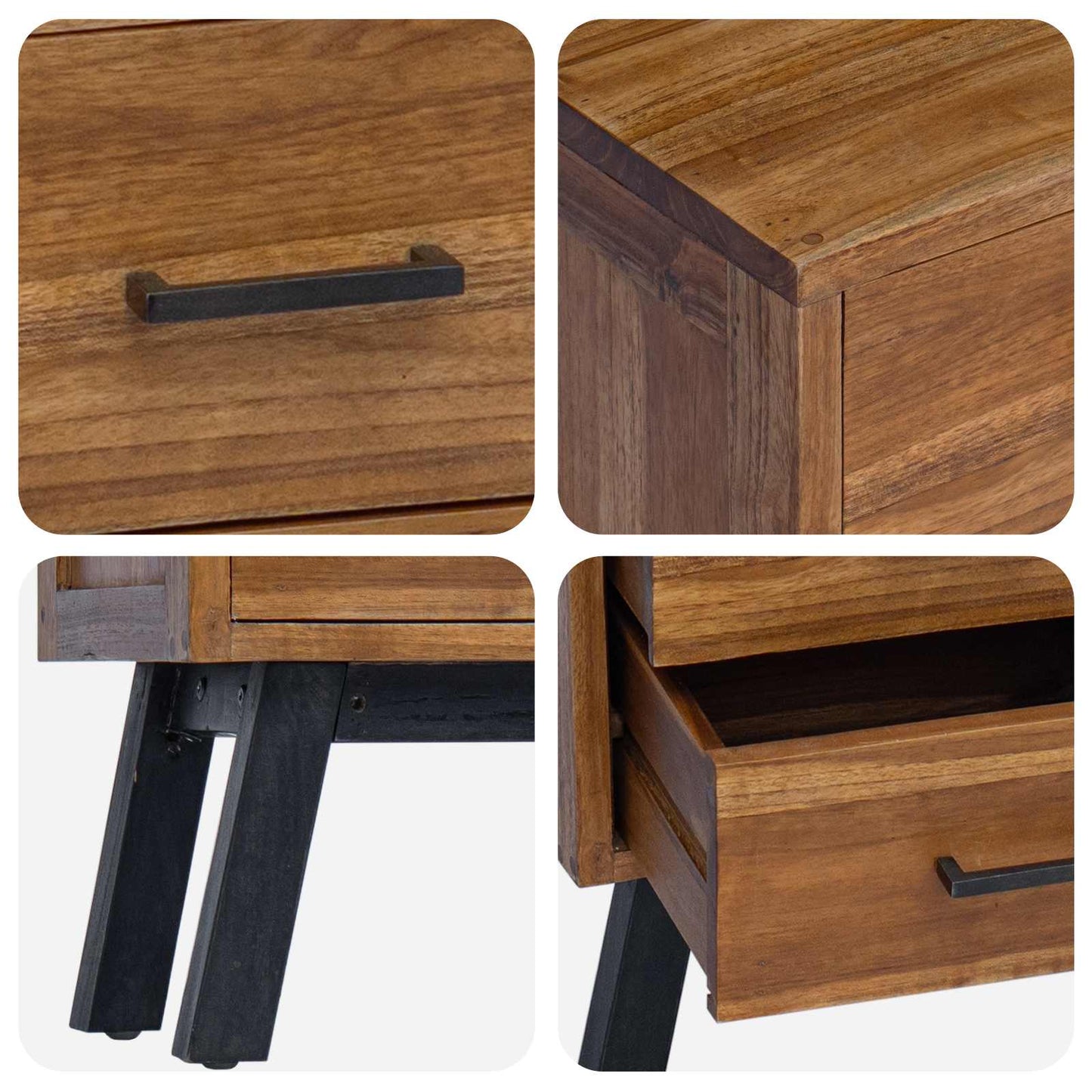 Nachttisch mit Schubladen Natur 40 x 35 x 55 cm Massivholz Teak