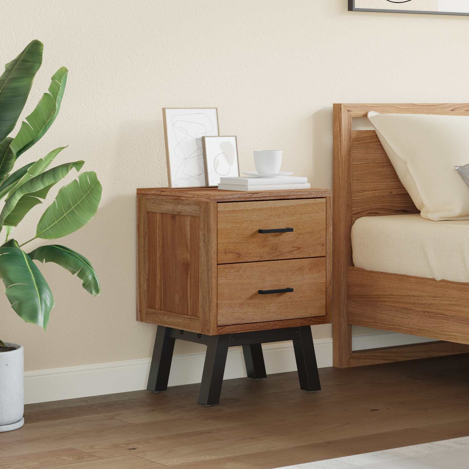 Nachttisch mit Schubladen Natur 40 x 35 x 55 cm Massivholz Teak