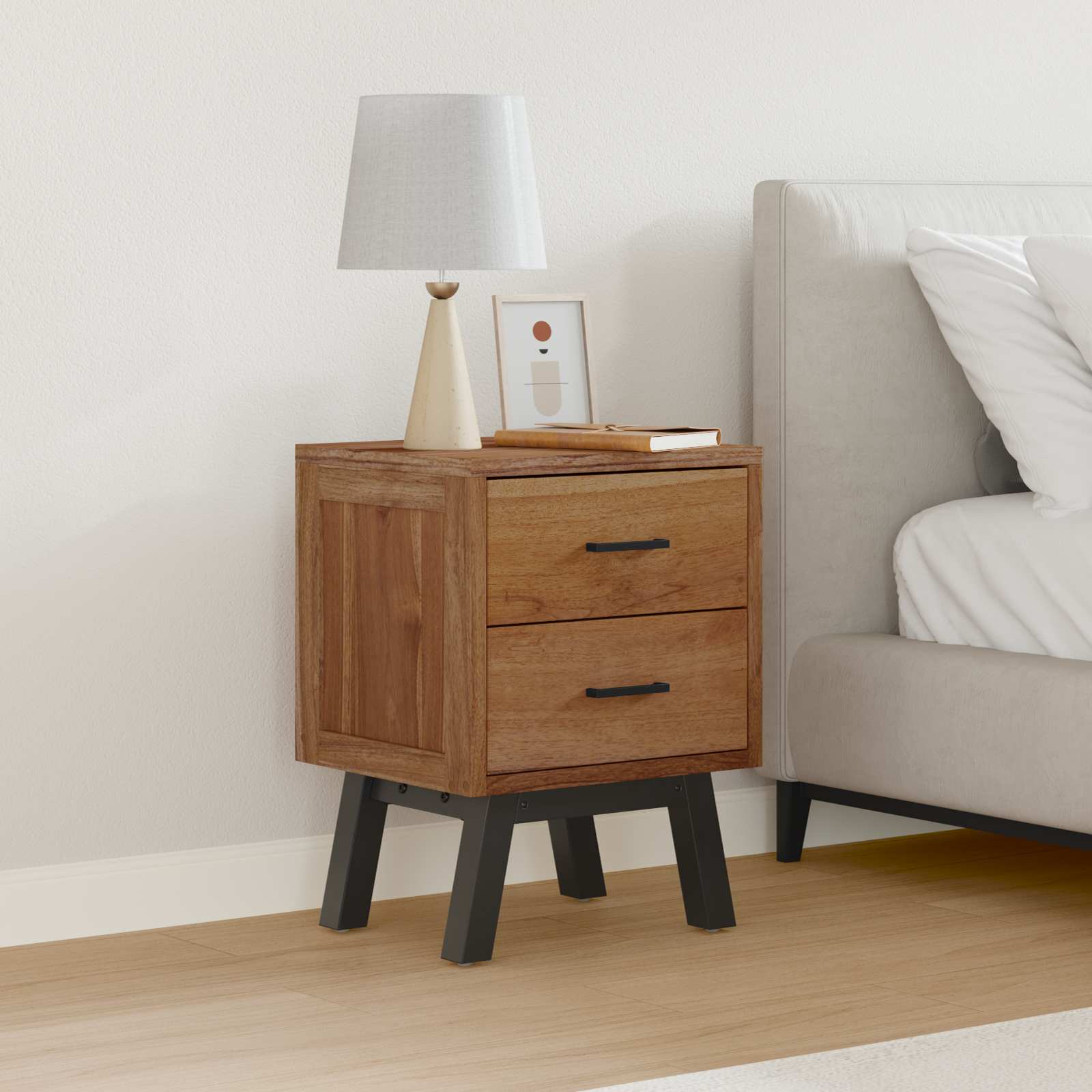 Nachttisch mit Schubladen Natur 40 x 35 x 55 cm Massivholz Teak
