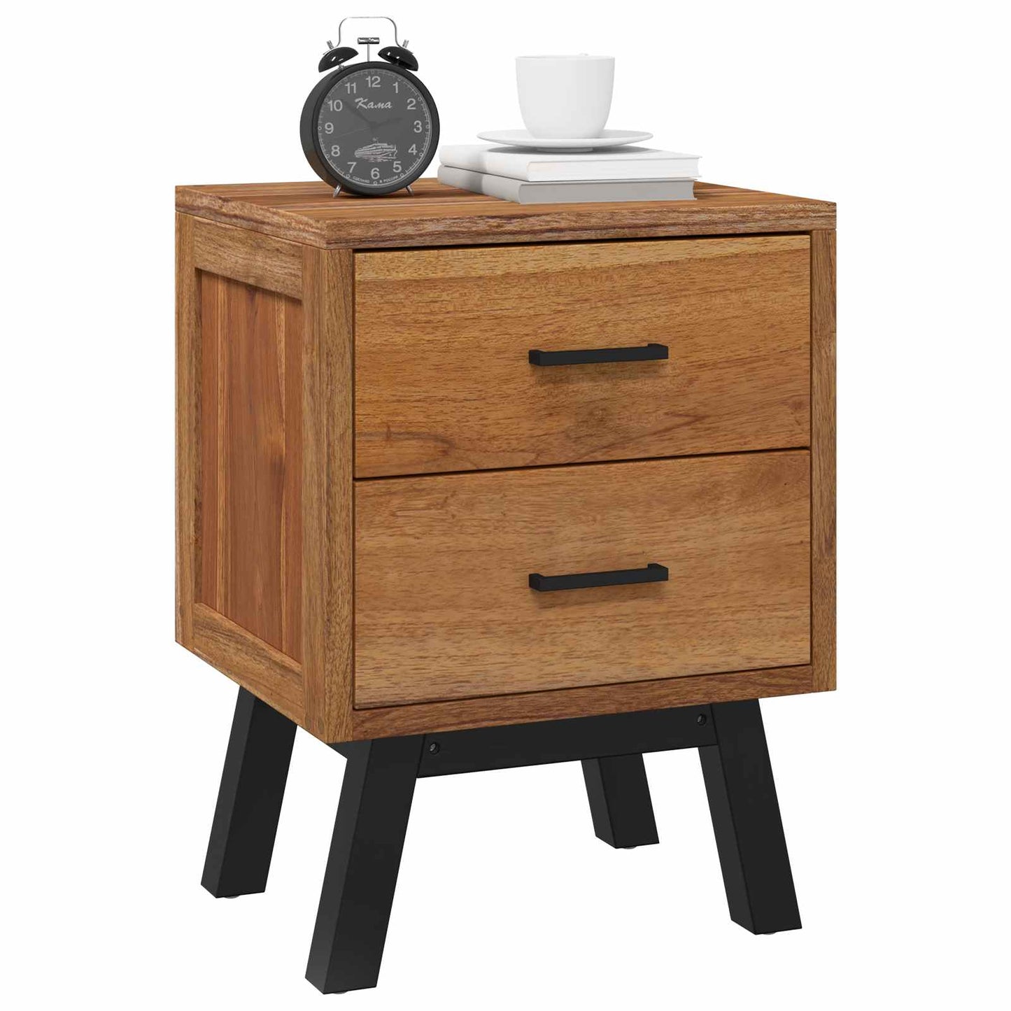 Nachttisch mit Schubladen Natur 40 x 35 x 55 cm Massivholz Teak
