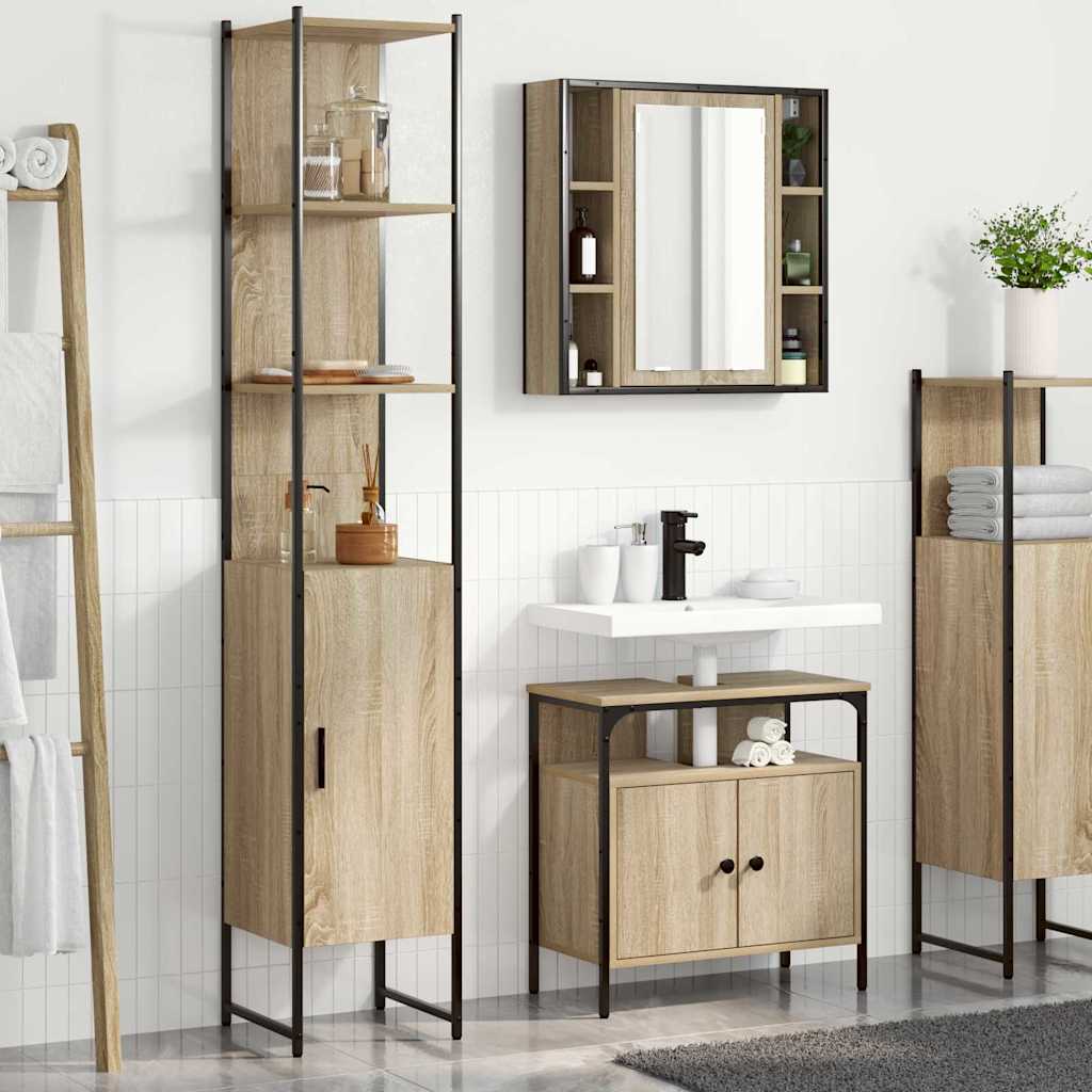 Badezimmermöbel-Set 3 stk. Sonoma-Eiche 33 x 33 x 185,5 cm